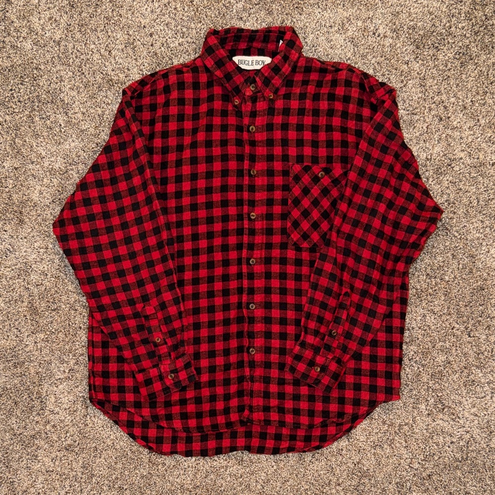 Bugle Boy Big & Tall Red and Black Plaid Men's Shirt